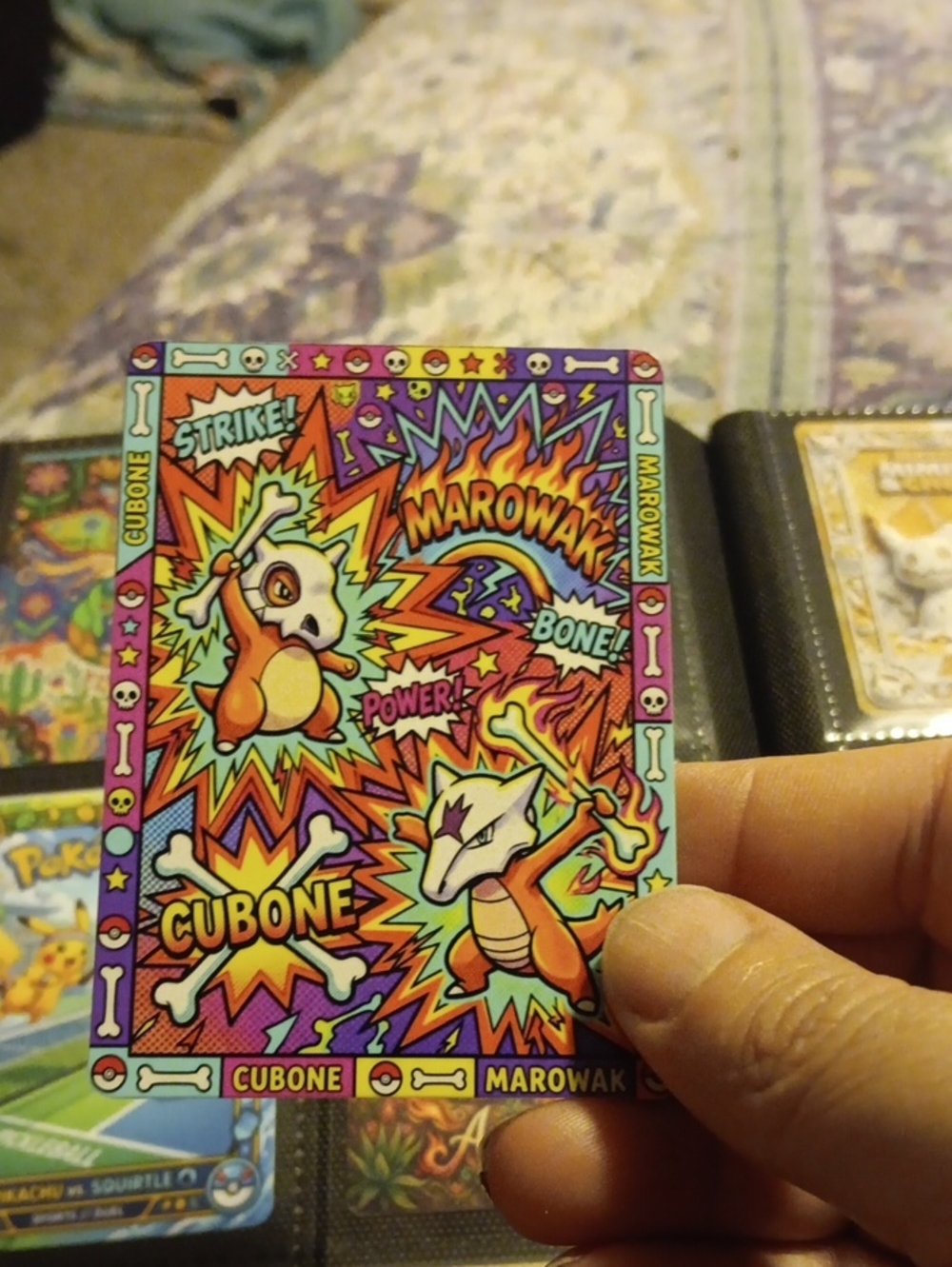 Cubone & Marowak Retro Comic Pokémon Card - Bright Multicolor